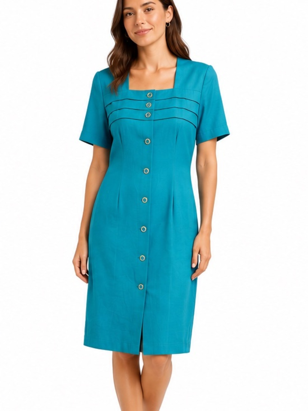 Vintage Braemar by Diana Charles Turquoise Dress Women’s 8/10 Gold Button Midi